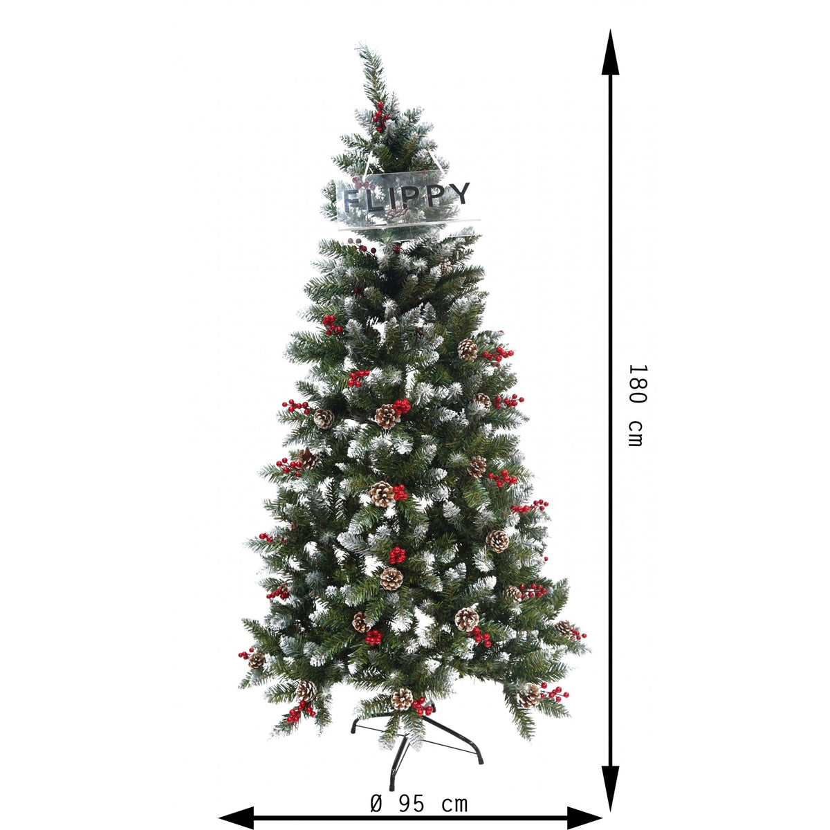 Brad Artificial de Craciun pentru Perete sau Colt, Brad cu Spate Plat, Structura Metalica si Ace PVC, Inaltime 1.80 m, Diametru 95 cm, Include Decoratiuni Conuri si Vasc, Verde