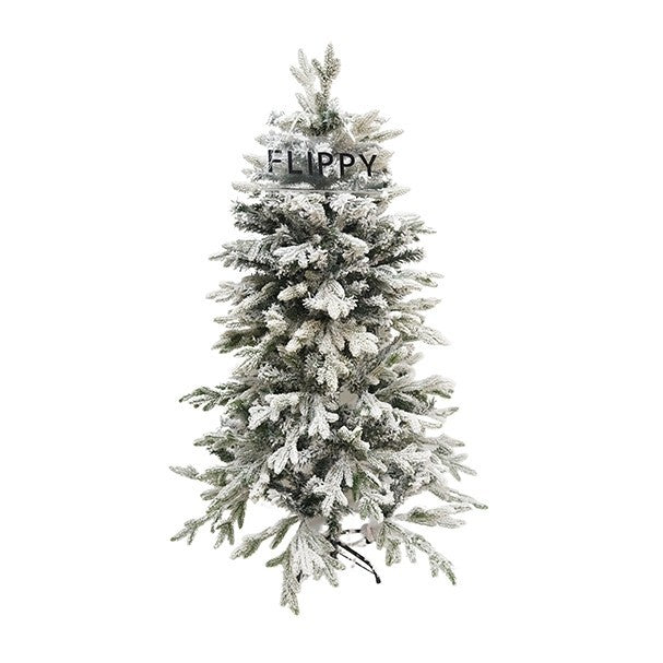 Brad Artificial de Craciun, Aspect Nins cu Pulverizare Alba, Ramuri Bogate Modelabile si Structura Metalica, Interior si Exterior, Inaltime 1.5 m, Verde/Alb