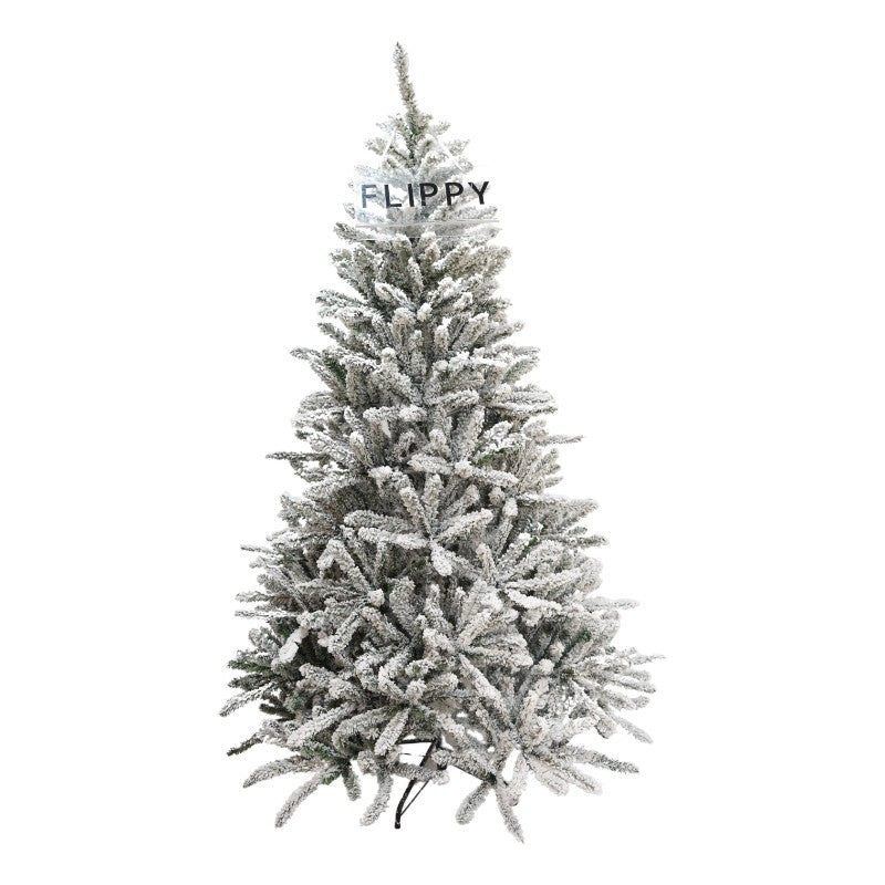 Brad Artificial de Craciun cu Aspect Nins, Ace Pulverizate Alb Tip Zapada, Structura Metalica, Diametru Baza 130 cm, Verde, Inaltime 210 cm