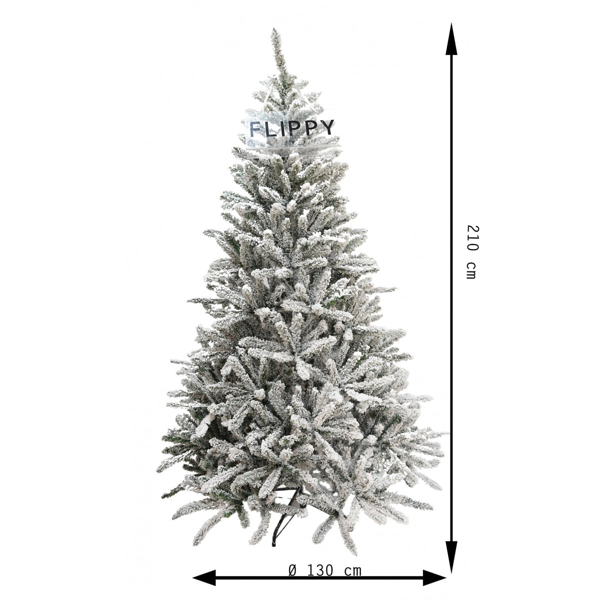 Brad Artificial de Craciun cu Aspect Nins, Ace Pulverizate Alb Tip Zapada, Structura Metalica, Diametru Baza 130 cm, Verde, Inaltime 210 cm