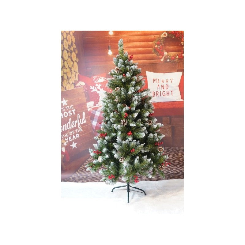 Brad Artificial de Craciun cu Spate Plat pentru Perete sau Colt, Ace PVC si Structura Metalica, Decorat cu Vasc si Conuri, 150 cm Inaltime, Diametru 83 cm, Verde