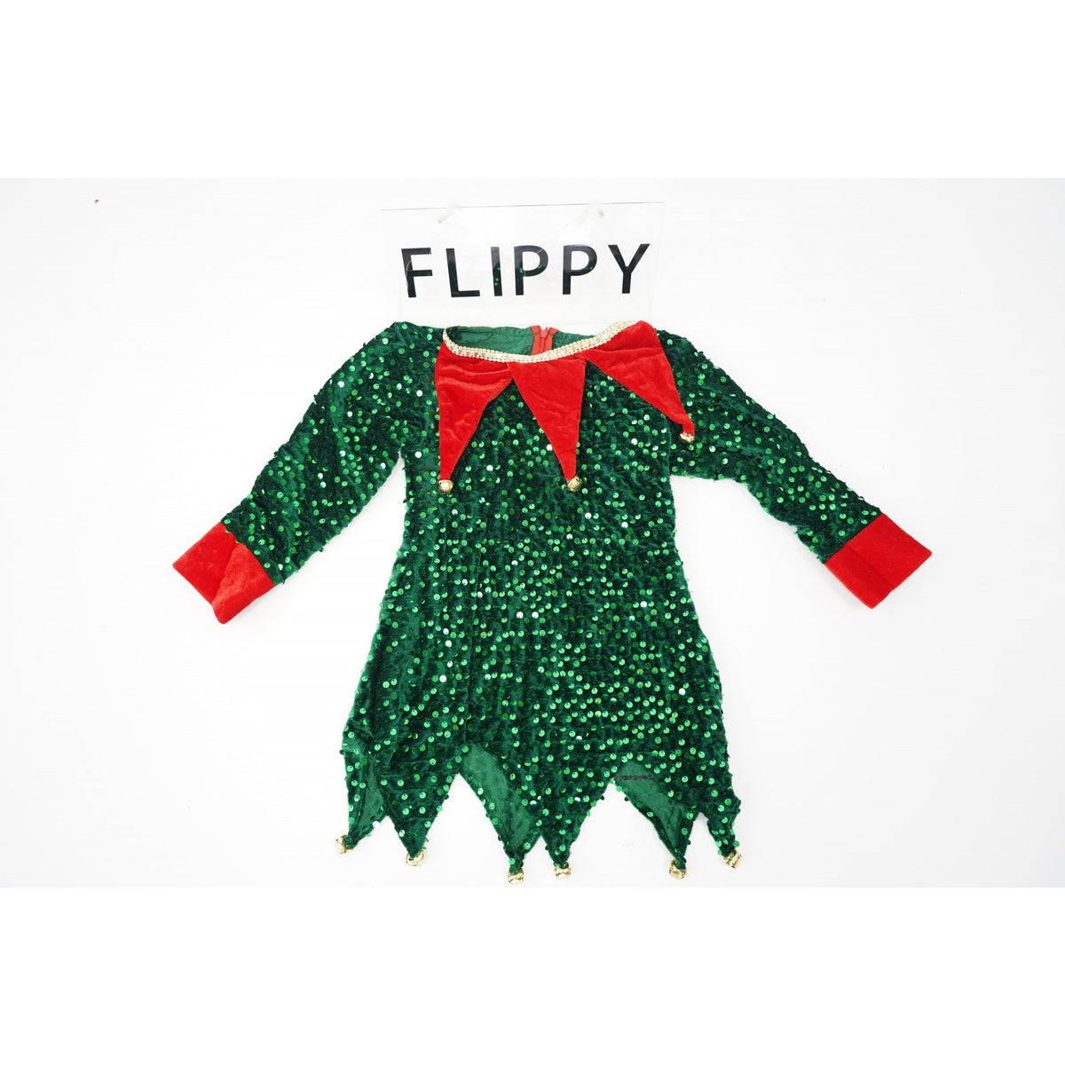 Costum Craciun Spiridus pentru Fete, Rochita si Fes, Catifea Moale, Rosu si Verde, 7-9 Ani