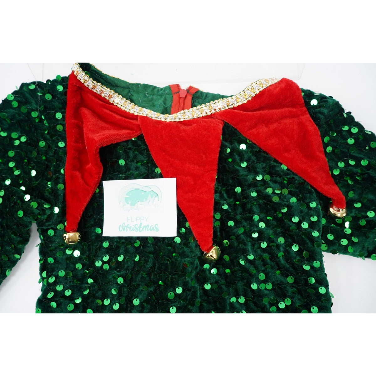 Costum Craciun Spiridus pentru Fete, Rochita si Fes, Catifea Moale, Rosu si Verde, 7-9 Ani