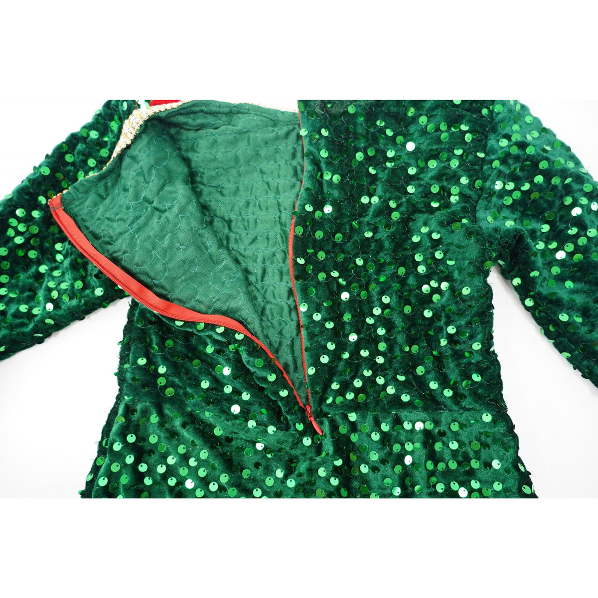 Costum Craciun Spiridus pentru Fete, Rochita si Fes, Catifea Moale, Rosu si Verde, 7-9 Ani