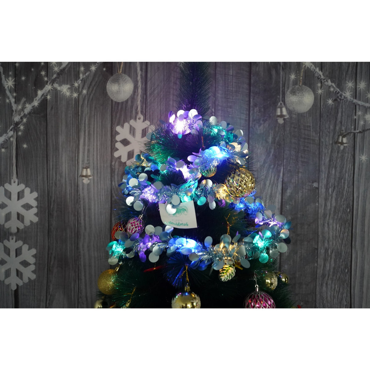 Beteala de Craciun cu LED, Model Paiete Rotunde, Sir Artificial Decorativ, Material PVC, 2 m x 5 cm, Albastra