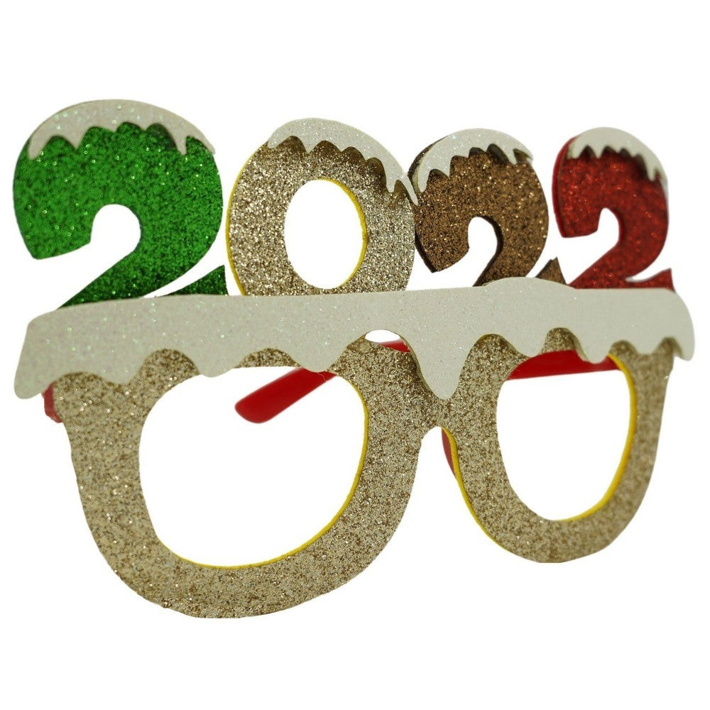 Ochelari Petrecere Revelion 2022, Accesorii Anul Nou, Rama din Plastic si Poliester, Bej