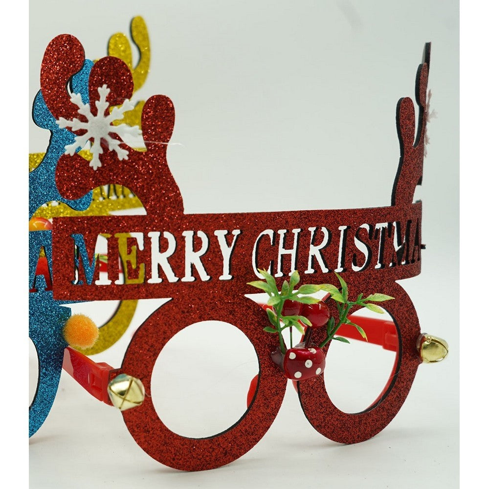 Ochelari de Crăciun pentru Petrecere, Model Rotund cu Decorațiuni Festive, Plastic și Poliester, Roșu