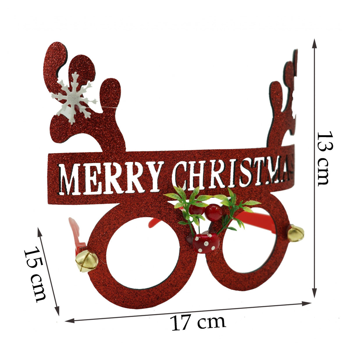 Ochelari de Crăciun pentru Petrecere, Model Rotund cu Decorațiuni Festive, Plastic și Poliester, Roșu