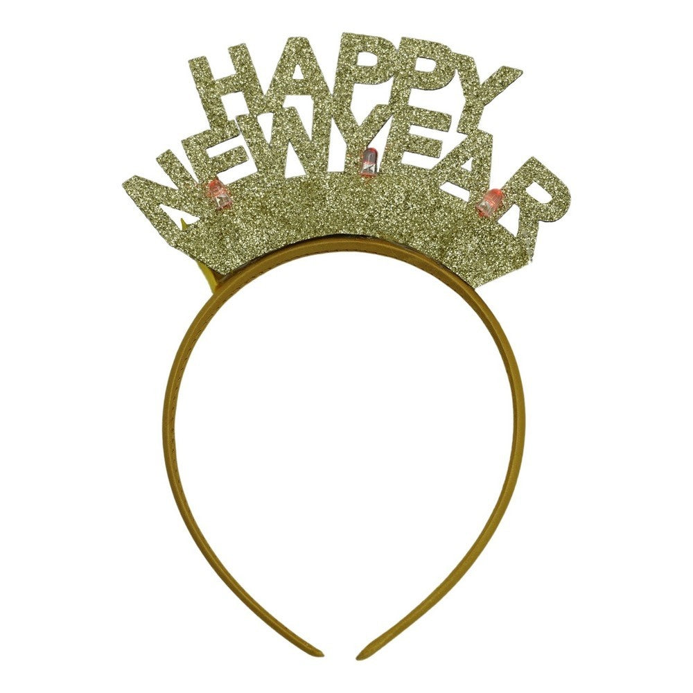 Bentita Decorativa Happy New Year, Accesoriu Petrecere Revelion, Plastic si Textil, Marime Universala, Auriu