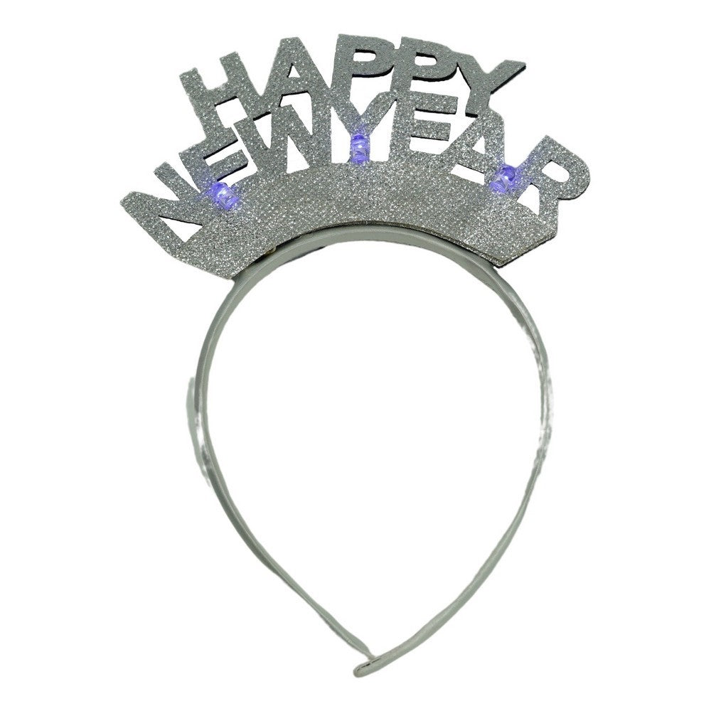 Bentita Cerc de Par Happy New Year, Accesoriu Party Revelion, Plastic cu Efect Metalizat, Gri, Marime Universala