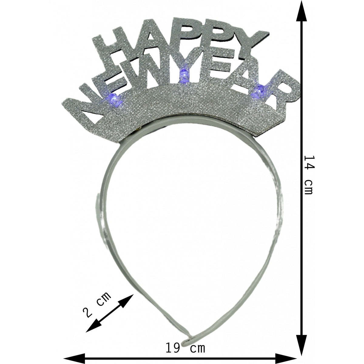 Bentita Cerc de Par Happy New Year, Accesoriu Party Revelion, Plastic cu Efect Metalizat, Gri, Marime Universala