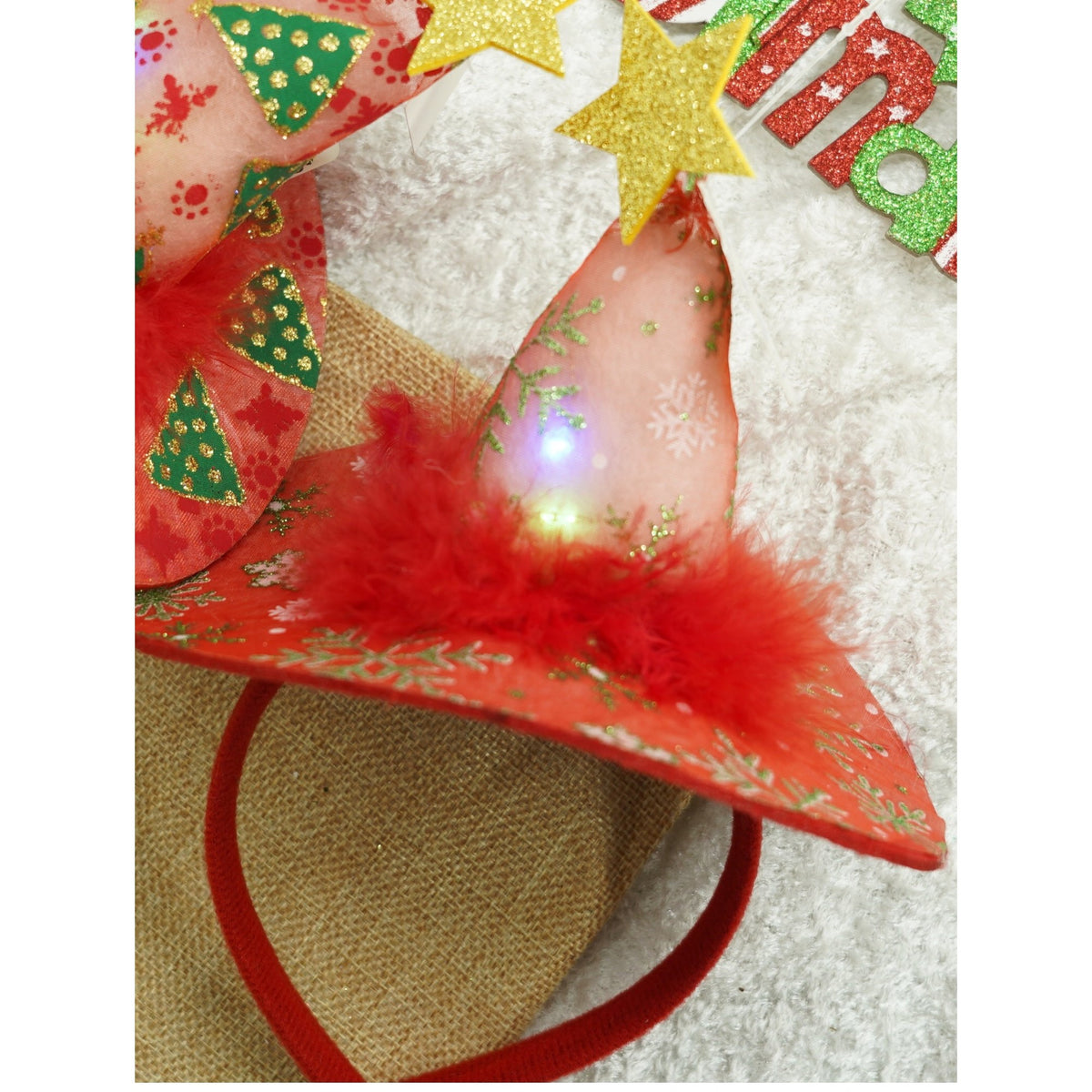 Bentita de Craciun Tip Palarie cu LED, Accesoriu Festiv Luminos, Material Textil Moale, Marime Universala, Rosu