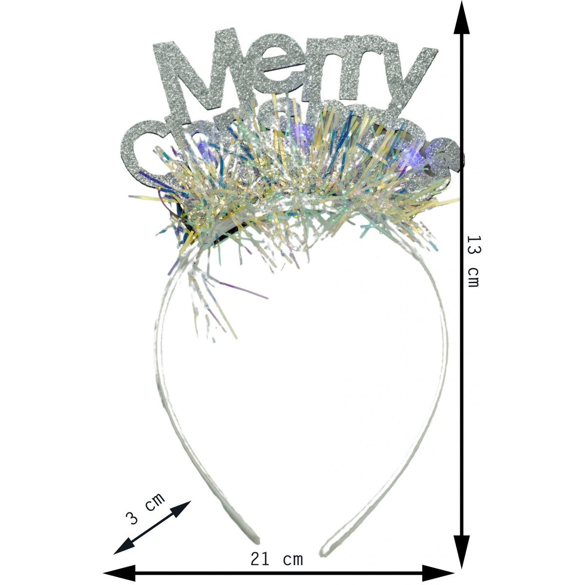 Bentita De Craciun Merry Christmas, Cerc Din Metal Cu Beteala Si Stelute, Accesoriu De Petrecere, Gri Metalic, Marime Universala