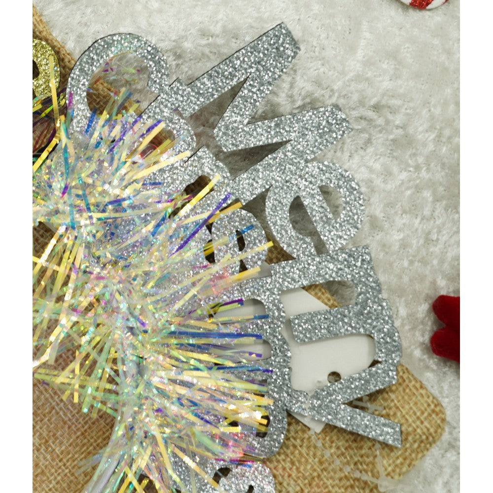 Bentita De Craciun Merry Christmas, Cerc Din Metal Cu Beteala Si Stelute, Accesoriu De Petrecere, Gri Metalic, Marime Universala