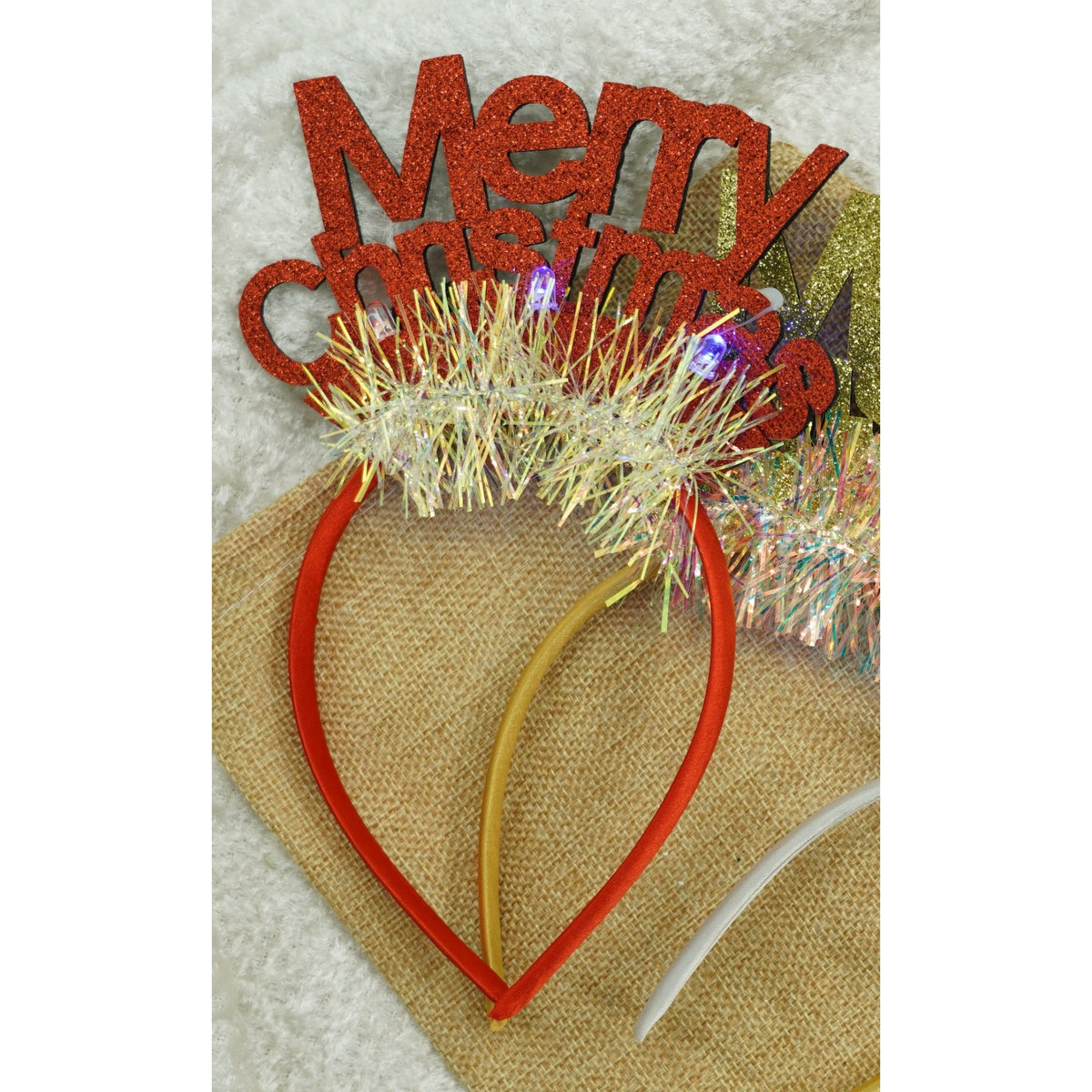 Bentita De Craciun Mery Cristmas, Cerc De Par Tematic, Model Cu Sclipici, Material Textil Si Plastic, Culoare Rosu, Marime Universala