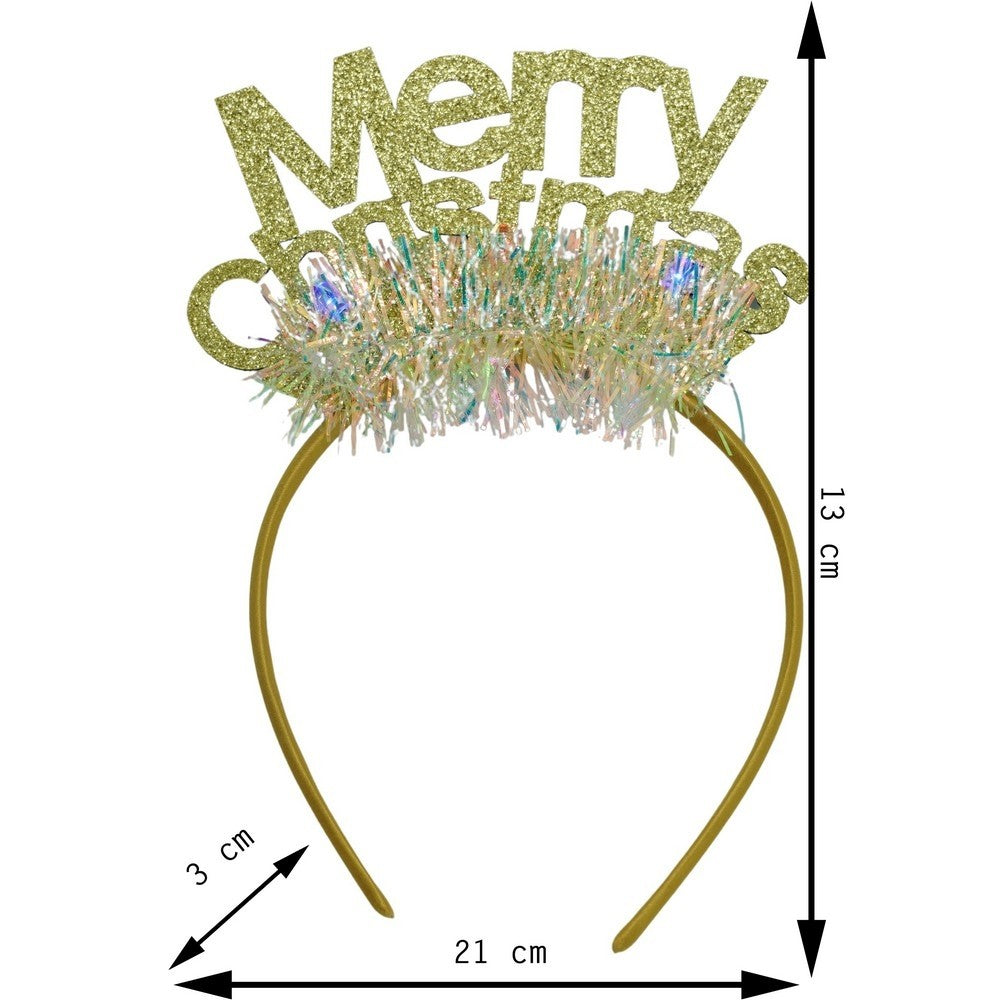 Bentita Craciun Merry Christmas, Cerc Par Decorativ cu Beteala, Accesorii Petrecere, Plastic si Textil, Auriu, Marime Universala