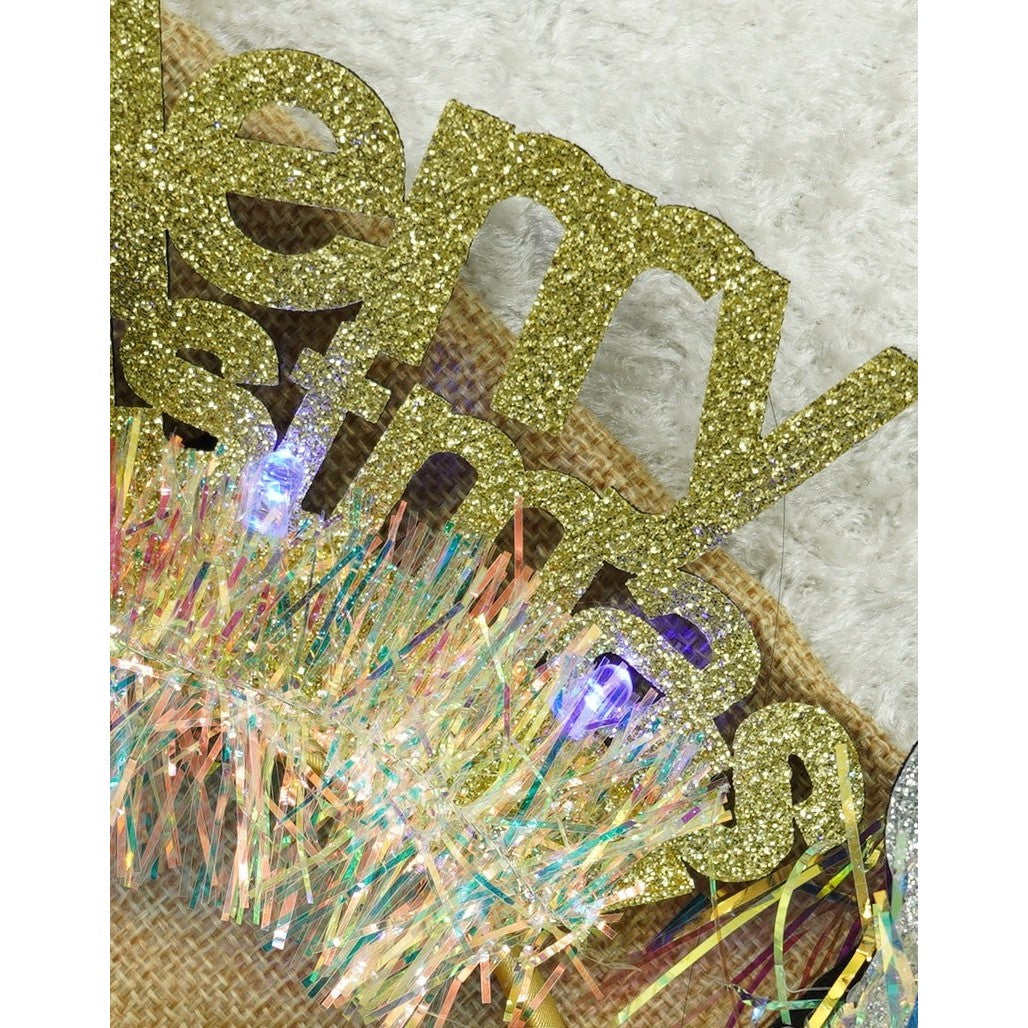 Bentita Craciun Merry Christmas, Cerc Par Decorativ cu Beteala, Accesorii Petrecere, Plastic si Textil, Auriu, Marime Universala