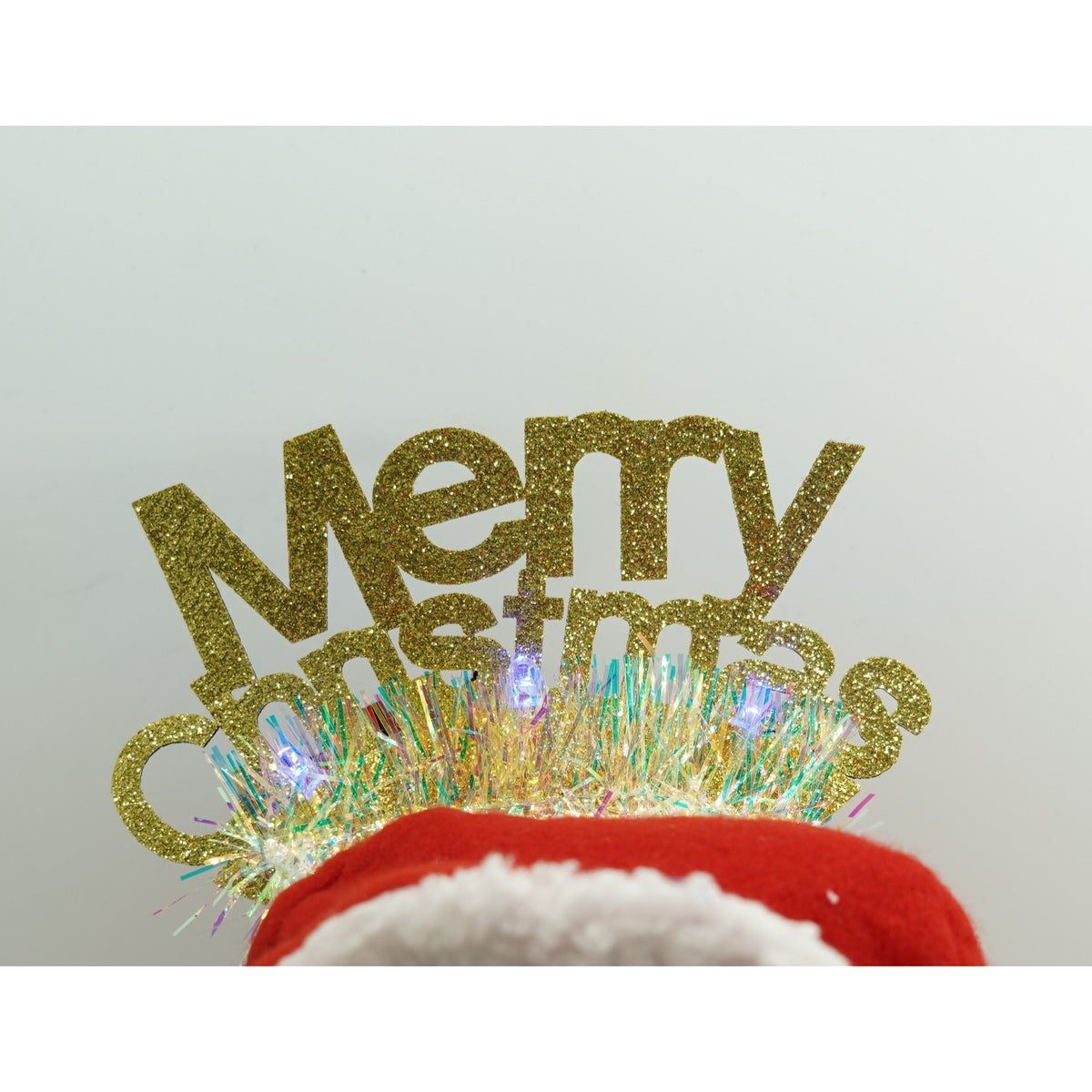 Bentita Craciun Merry Christmas, Cerc Par Decorativ cu Beteala, Accesorii Petrecere, Plastic si Textil, Auriu, Marime Universala