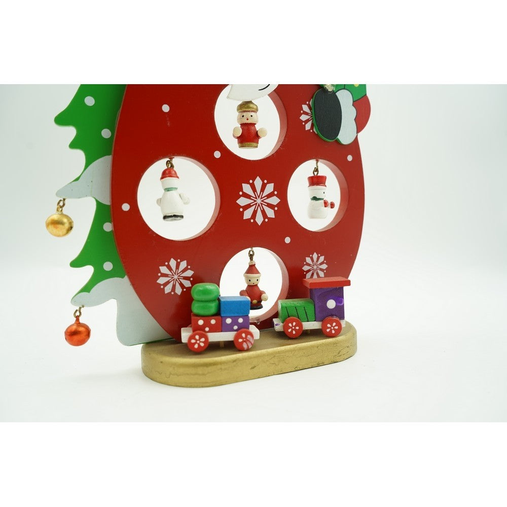 Figurina Decorativa Mos Craciun, Ornamente de Iarna, Lemn Pictat, Rosu, 18 cm x 24.5 cm