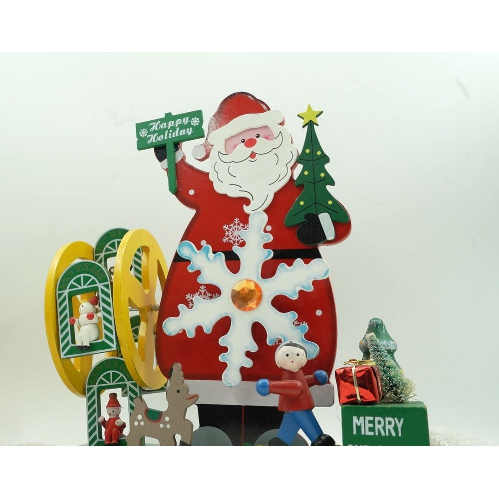 Cutiuta Muzicala Decorativa, Model Mos Craciun cu Brad, Mecanism Manual, Lemn Natur, Multicolor, 21.5 cm x 24.5 cm