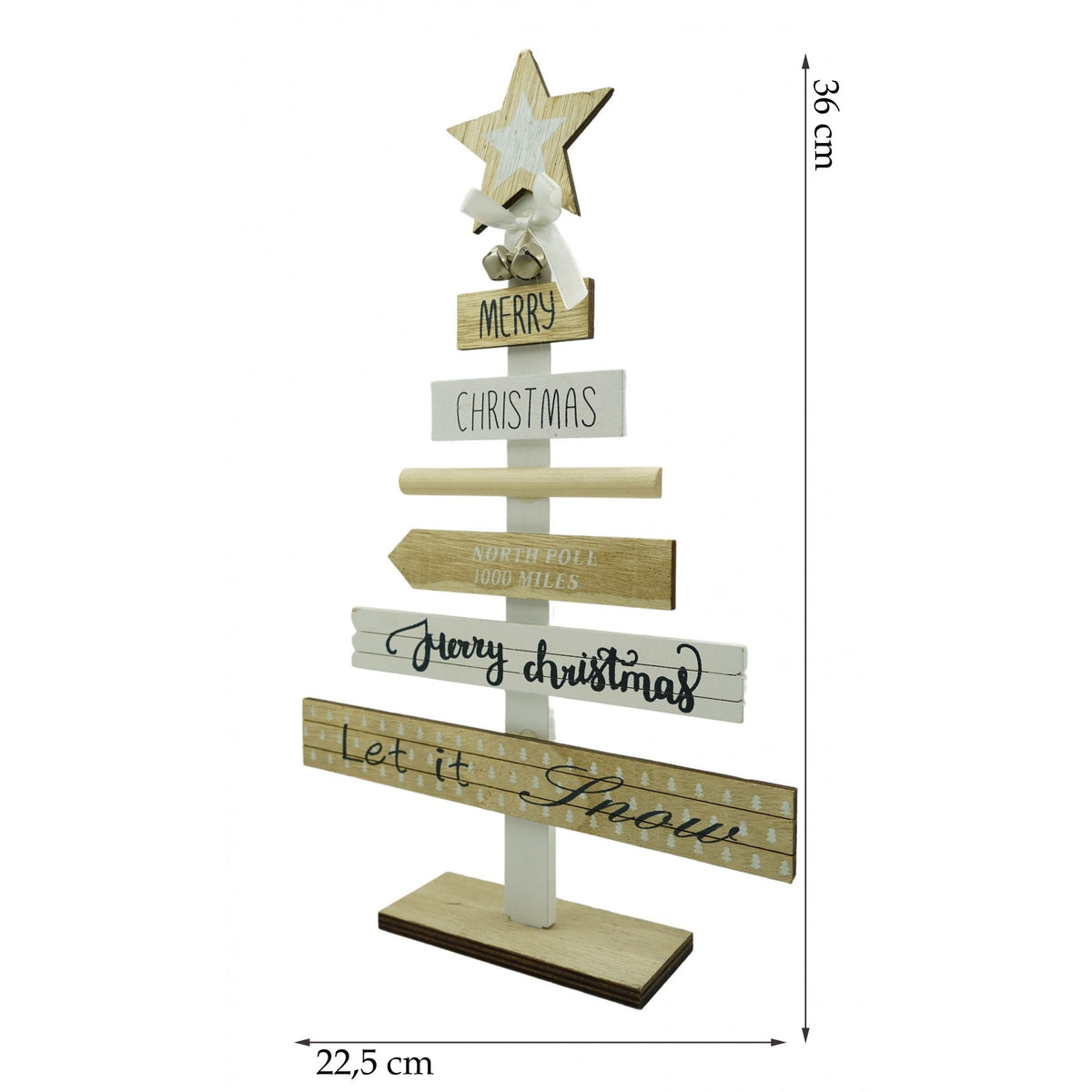 Decoratiune Masa Craciun cu Mesaje Festive, Suport Vertical din Lemn, Ornament Interior, Crem-Alb, 22.5 x 36 cm