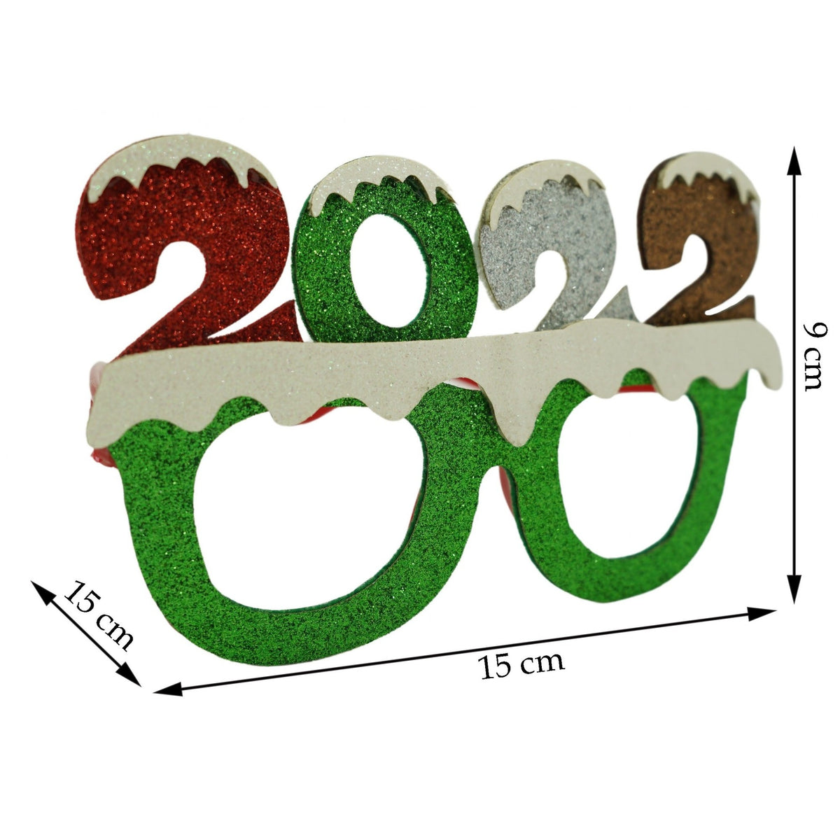 Ochelari de Petrecere pentru Revelion 2022, Accesorii Festive de Anul Nou, Rama din Plastic cu Decoratiuni din Poliester, Verde
