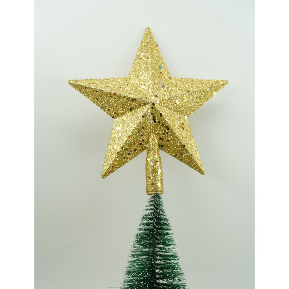 Varf de Brad in Forma de Stea cu Paiete Stralucitoare, Ornament Decorativ de Craciun, Plastic, Auriu, 18 x 20 cm