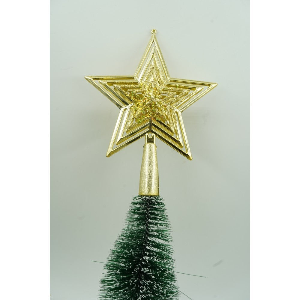 Vârf Decorativ Brad de Crăciun, Formă de Stea cu Design Interior, Plastic Rezistent, Utilizare Interior și Exterior, Auriu, 15 cm x 18 cm