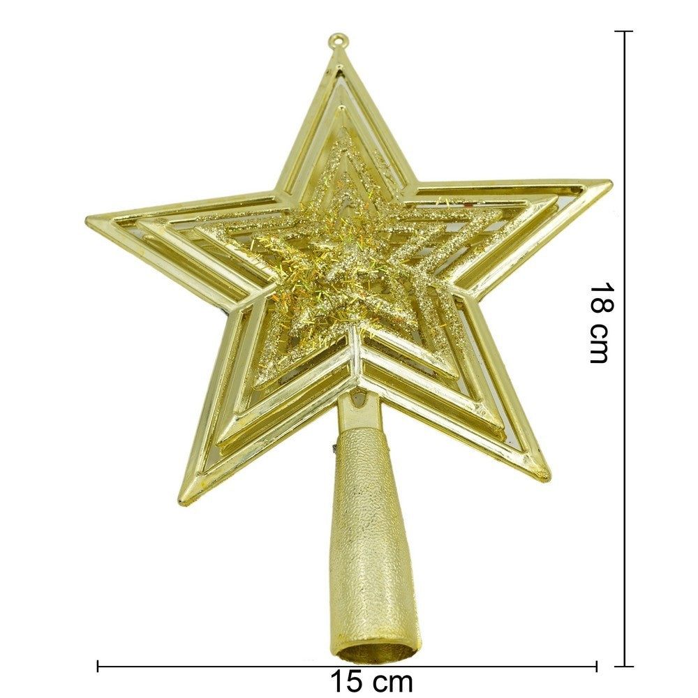 Vârf Decorativ Brad de Crăciun, Formă de Stea cu Design Interior, Plastic Rezistent, Utilizare Interior și Exterior, Auriu, 15 cm x 18 cm