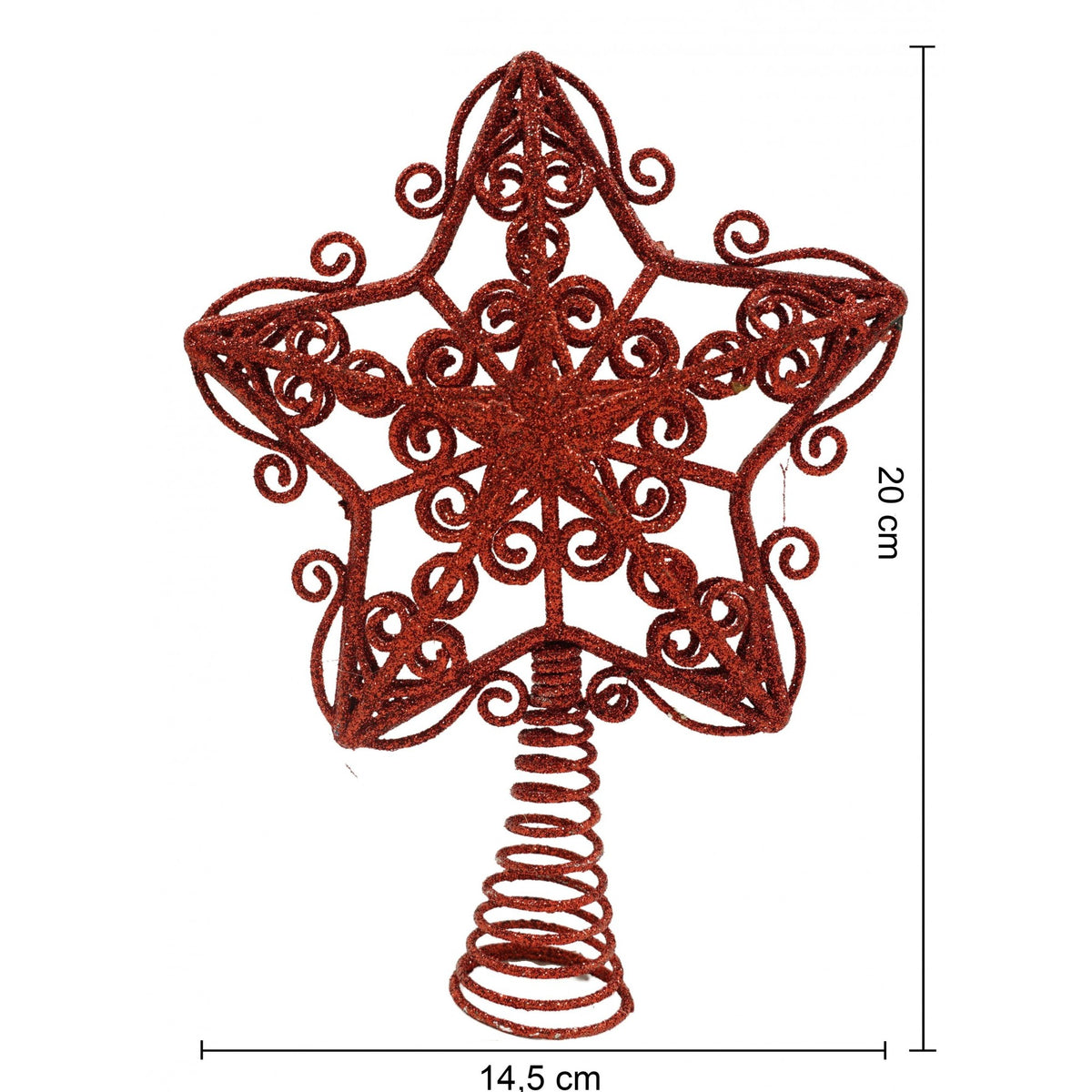 Vârf de Brad în Formă de Stea, Design Forjat pentru Decor Crăciun, Plastic și Metal, Roșu, 14.5 x 20 cm