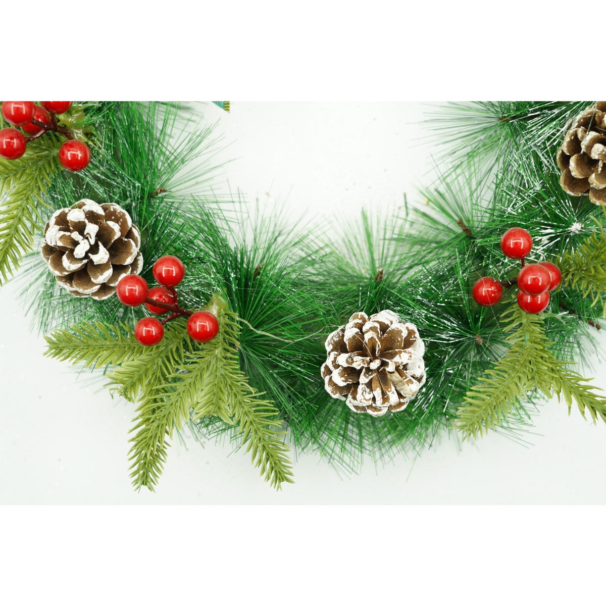 Coronita de Craciun pentru Usa, Brad Artificial Decorat cu Flori si Globuri, Rama PVC Rezistenta, Interior si Exterior, Rosu si Verde, 40 cm
