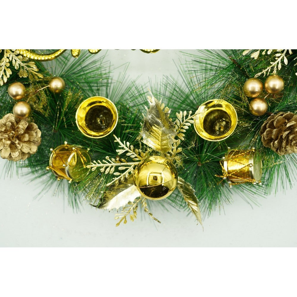 Coronita de Craciun Artificiala pentru Usa, Decorata cu Ornamente Aurii, Material PVC, Utilizare Interior si Exterior, Verde si Auriu, 40 cm