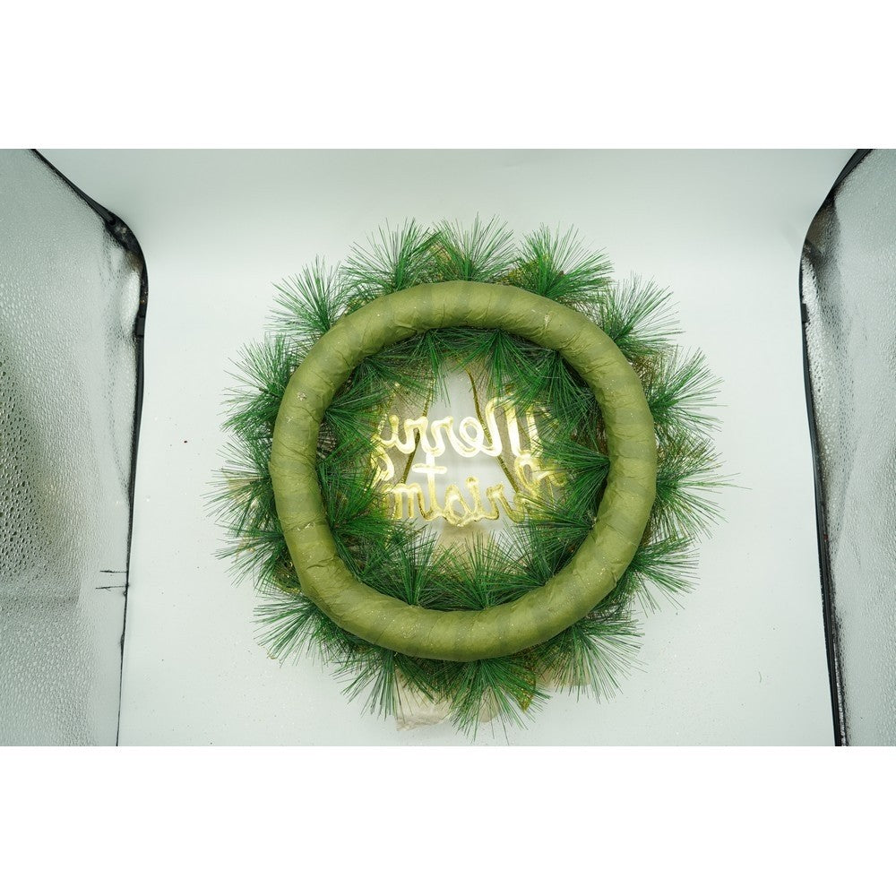 Coronita de Craciun pentru Usa, Model Artificial Decorat cu Globuri si Funde, Brad PVC Rezistent, Interior si Exterior, Verde-Auriu, 40 cm