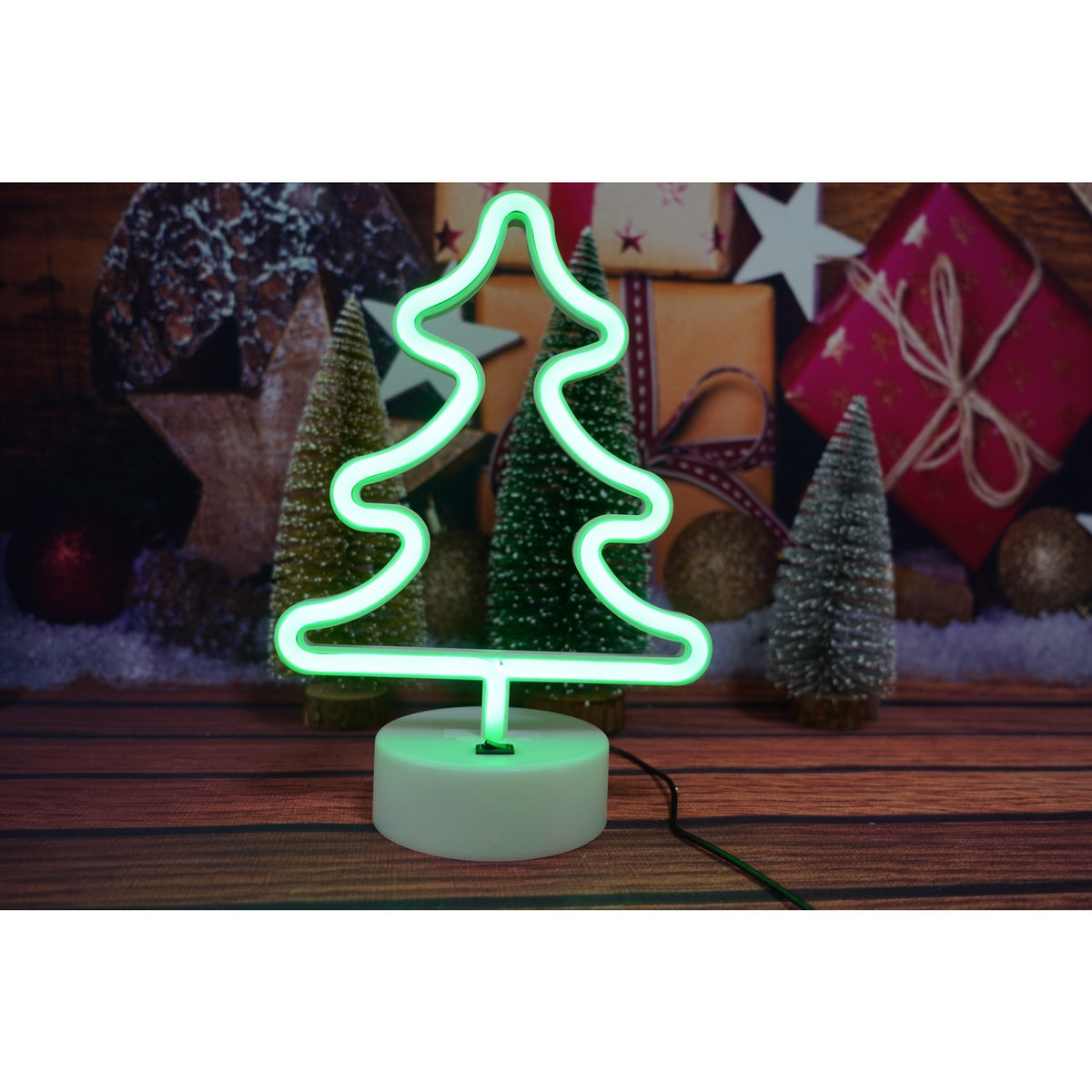 Decoratiune Luminoasa Tip Brad de Craciun, Instalatie LED cu Suport, Alimentare USB sau Baterii, Plastic, Alb Cald, 30 cm