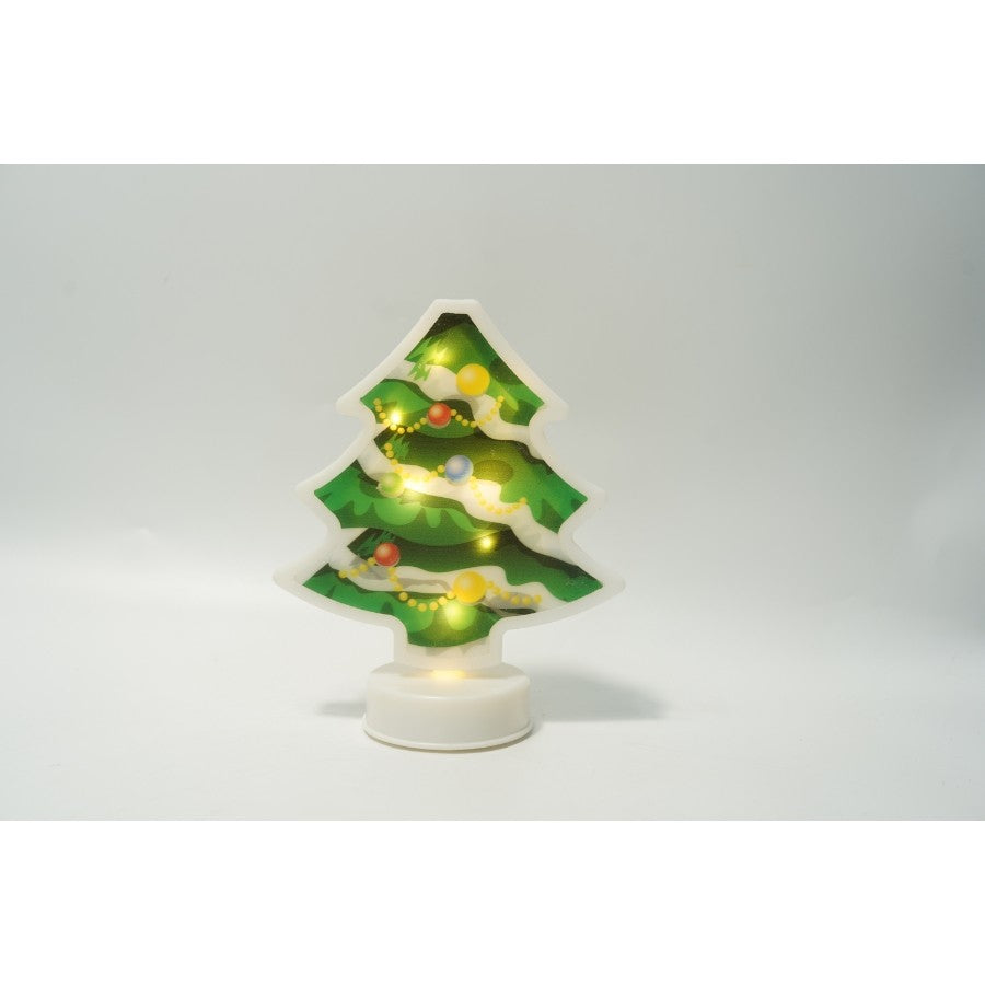 Decoratiune Luminoasa 3D In Forma De Brad, Iluminare LED Cu Baterii, Ornament De Craciun Din Plastic, Inaltime 20 cm, Alb Cald