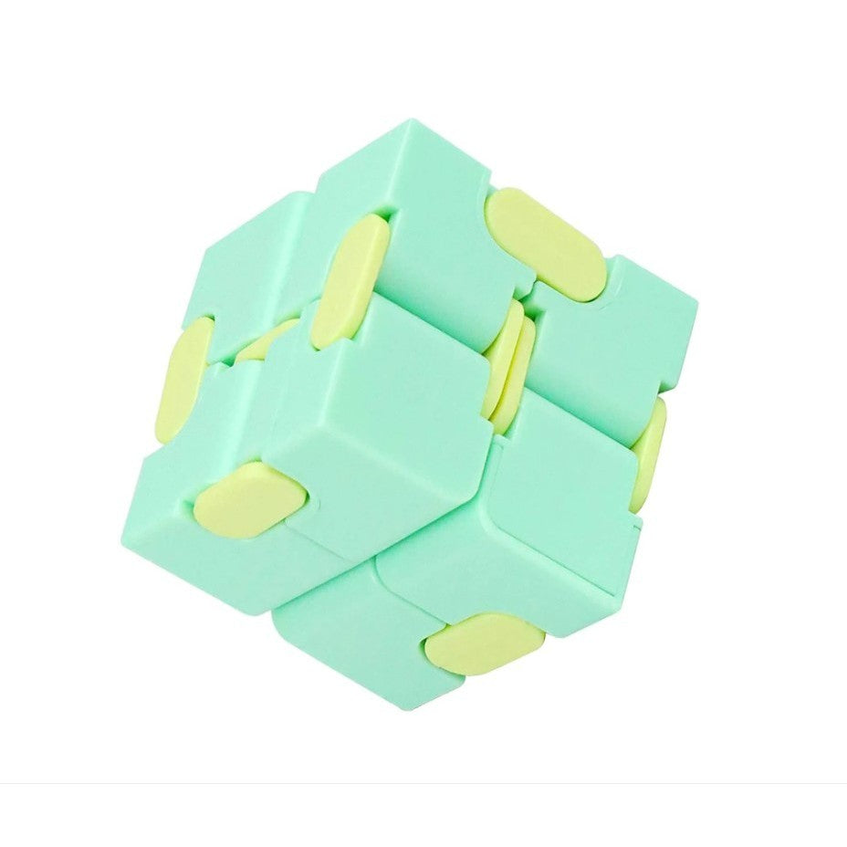 Cub Antistres Infinity Magic Cube, Jucarie Fidget Pentru Concentrare, Plastic ABS, Verde/Galben, 4x4x4 cm