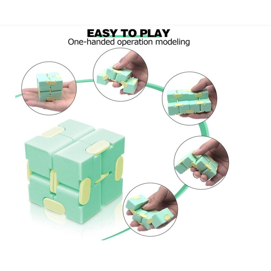 Cub Antistres Infinity Magic Cube, Jucarie Fidget Pentru Concentrare, Plastic ABS, Verde/Galben, 4x4x4 cm