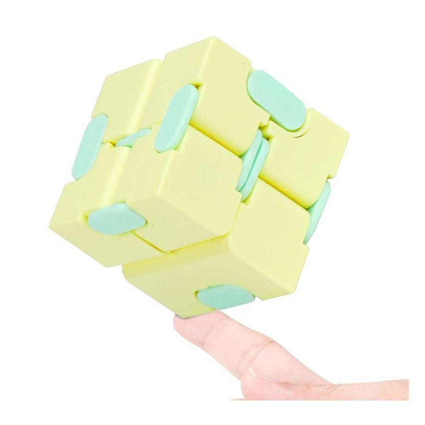 Cub Antistres Infinity Magic Cube, Jucarie Fidget Pentru Concentrare, Plastic ABS, Galben/Albastru, 4x4x4 cm