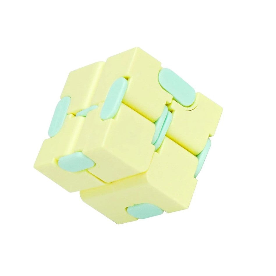 Cub Antistres Infinity Magic Cube, Jucarie Fidget Pentru Concentrare, Plastic ABS, Galben/Albastru, 4x4x4 cm