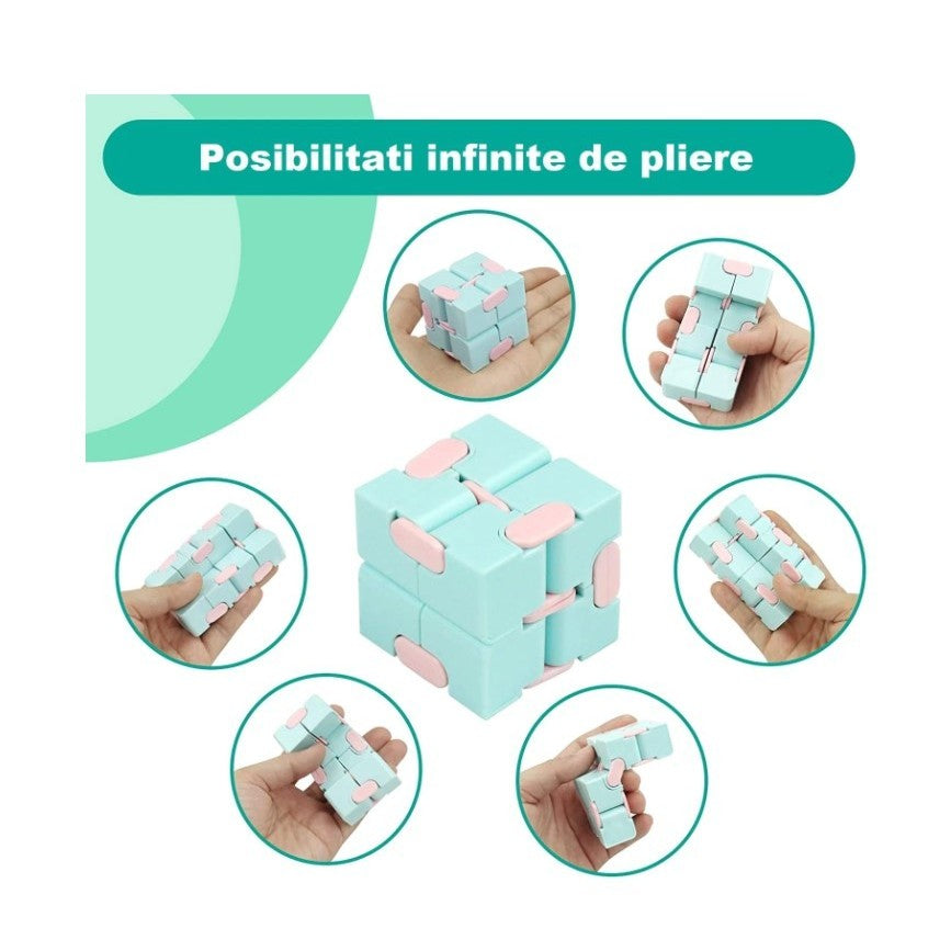 G-Mark Cub Antistres Infinity Magic Cube, Fidget Toy Relaxant, Plastic ABS, Albastru/Roz, 4x4x4 cm
