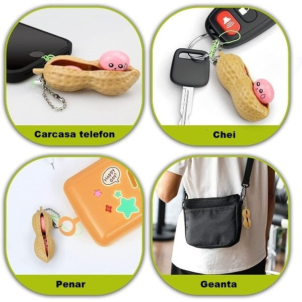 Jucărie Antistres Breloc Alună, Push Pop Bubble Fidget, Silicon Și Plastic, Crem