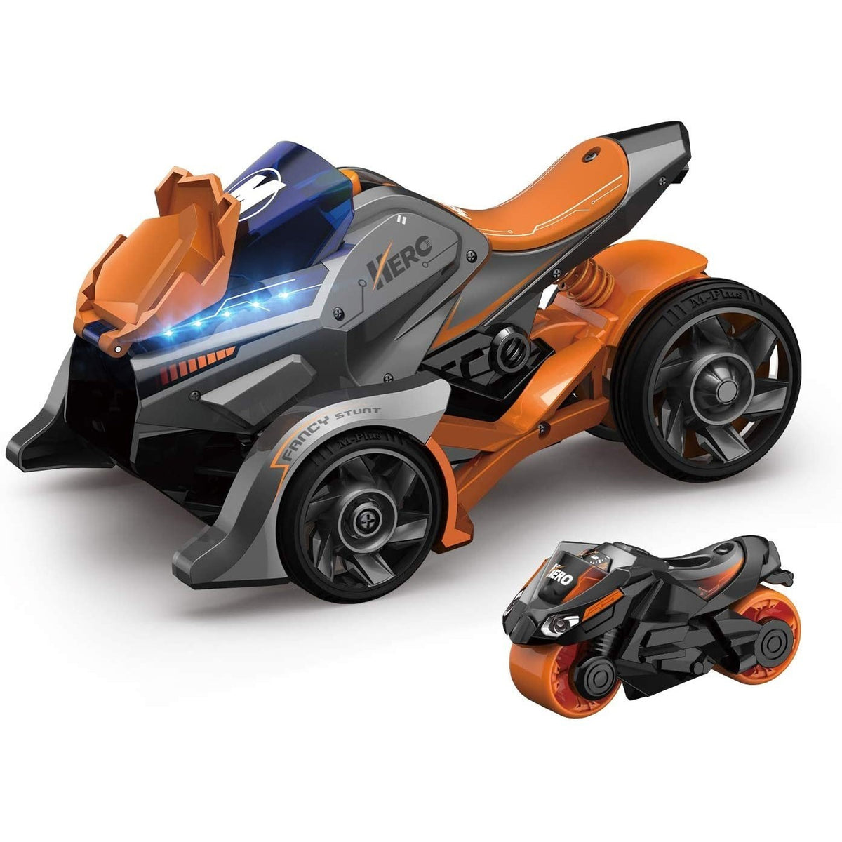 Masina Jucarie 2 In 1 cu Motocicleta Proiectabila, Efecte De Sunet Si Lumina, Plastic, Portocalie