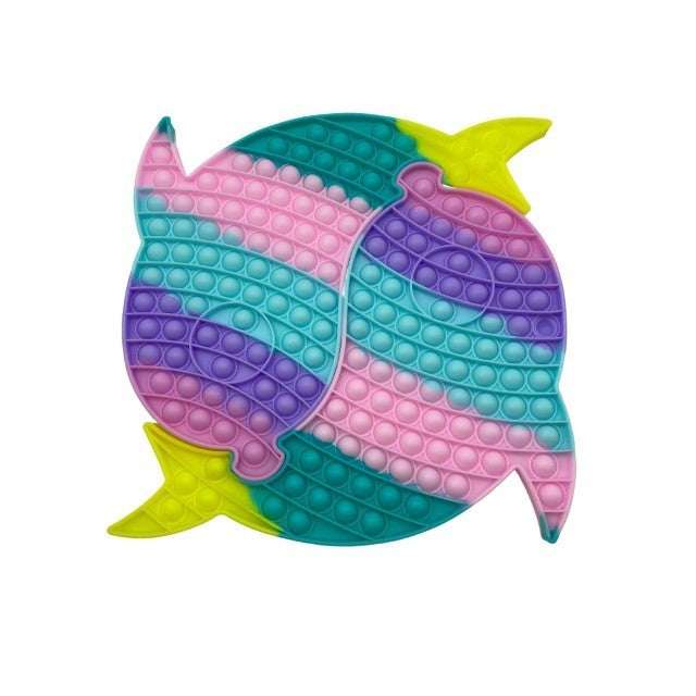 Jucarie Antistres Pop It Now And Flip It, Delfin Dublu XXL Senzorial, Silicon Moale, 30 cm, Multicolor
