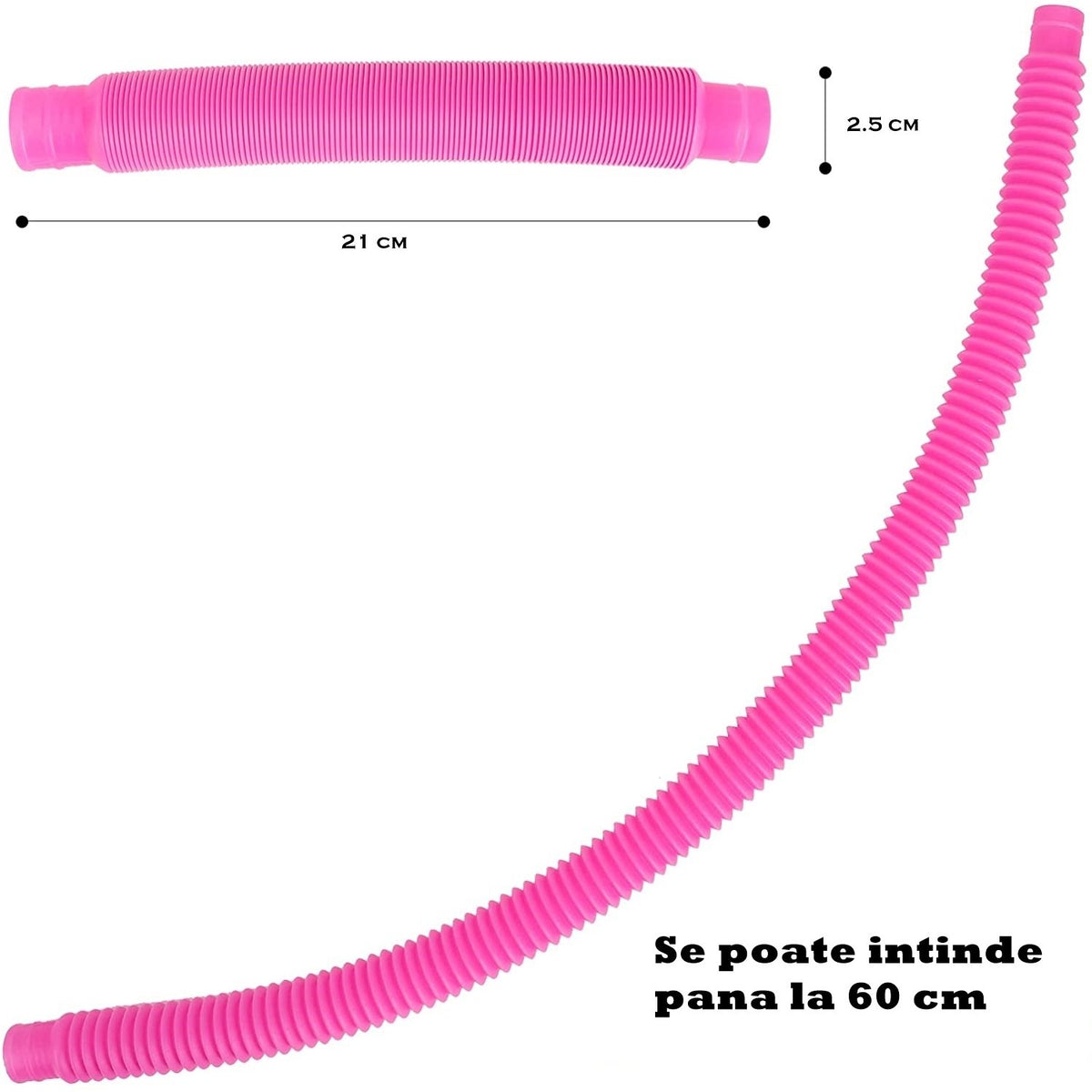 Jucărie Senzorială Fidget Pop Tubes, Antistres Super Elastic, Plastic, Roz
