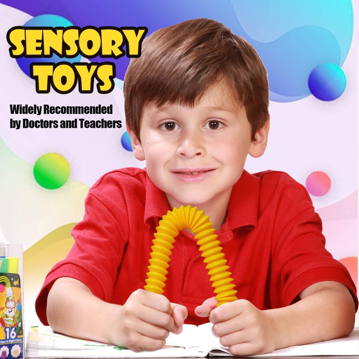 Jucărie Senzorială Fidget Pop Tubes, Antistres Super Elastic, Plastic, Galben