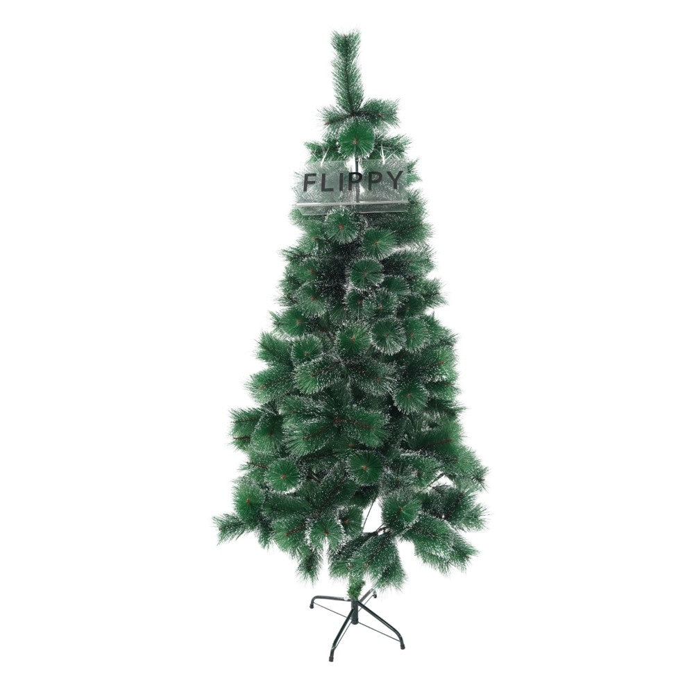 Brad Artificial de Craciun Tip Pin Nins, Ace 2D si Efect de Zapada, Material PVC, Suport Metalic Inclus, Inaltime 210 cm, Verde