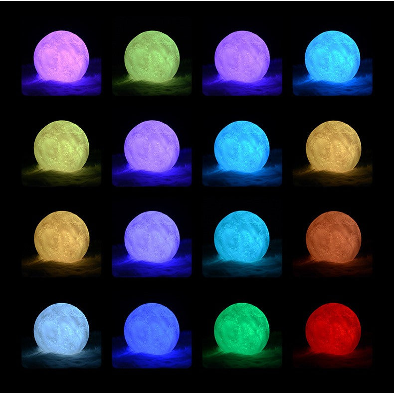 Lampa de Veghe 3D Moon Light, Lumina LED Multicolora, Senzor Tactil, Stativ Inclus, Plastic, 20 cm, 7 Culori, Alimentare Baterii