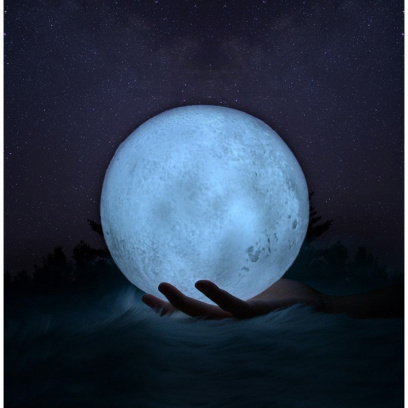 Lampa de Veghe 3D Moon Light, Lumina LED Multicolora, Senzor Tactil, Stativ Inclus, Plastic, 20 cm, 7 Culori, Alimentare Baterii