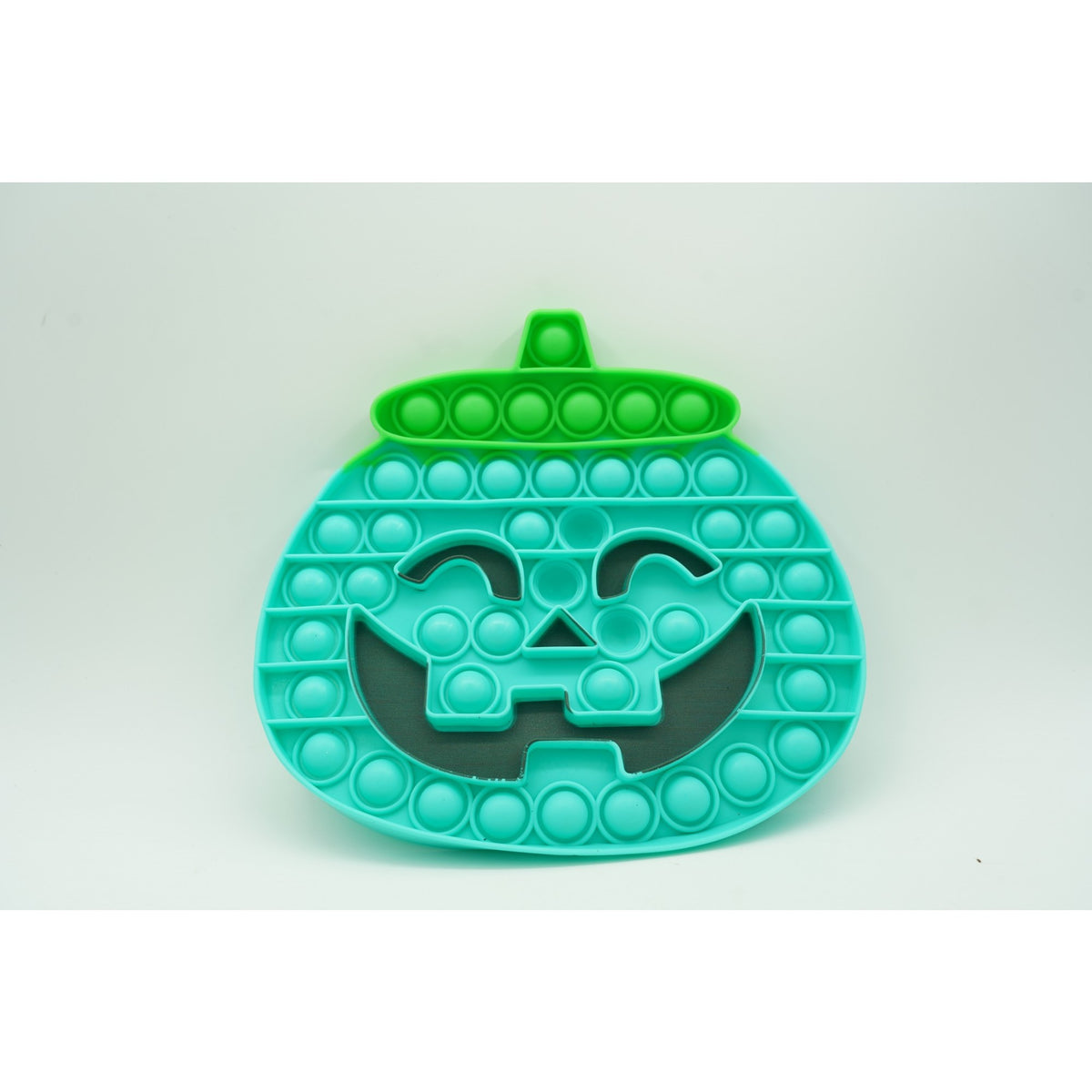 Jucarie Antistres Pop It Now and Flip It, Model Dovleac Halloween, Silicon Flexibil, Turcoaz, 20 cm