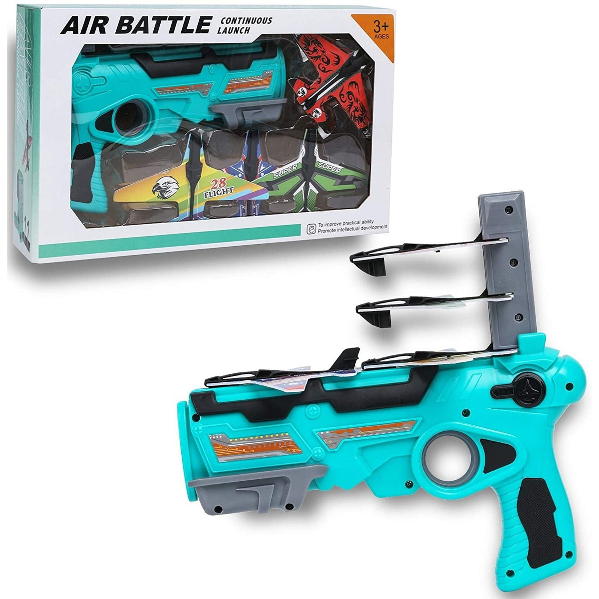 Lansator De Avioane Jucarie, Set Air Battle, Plastic, Turcoaz